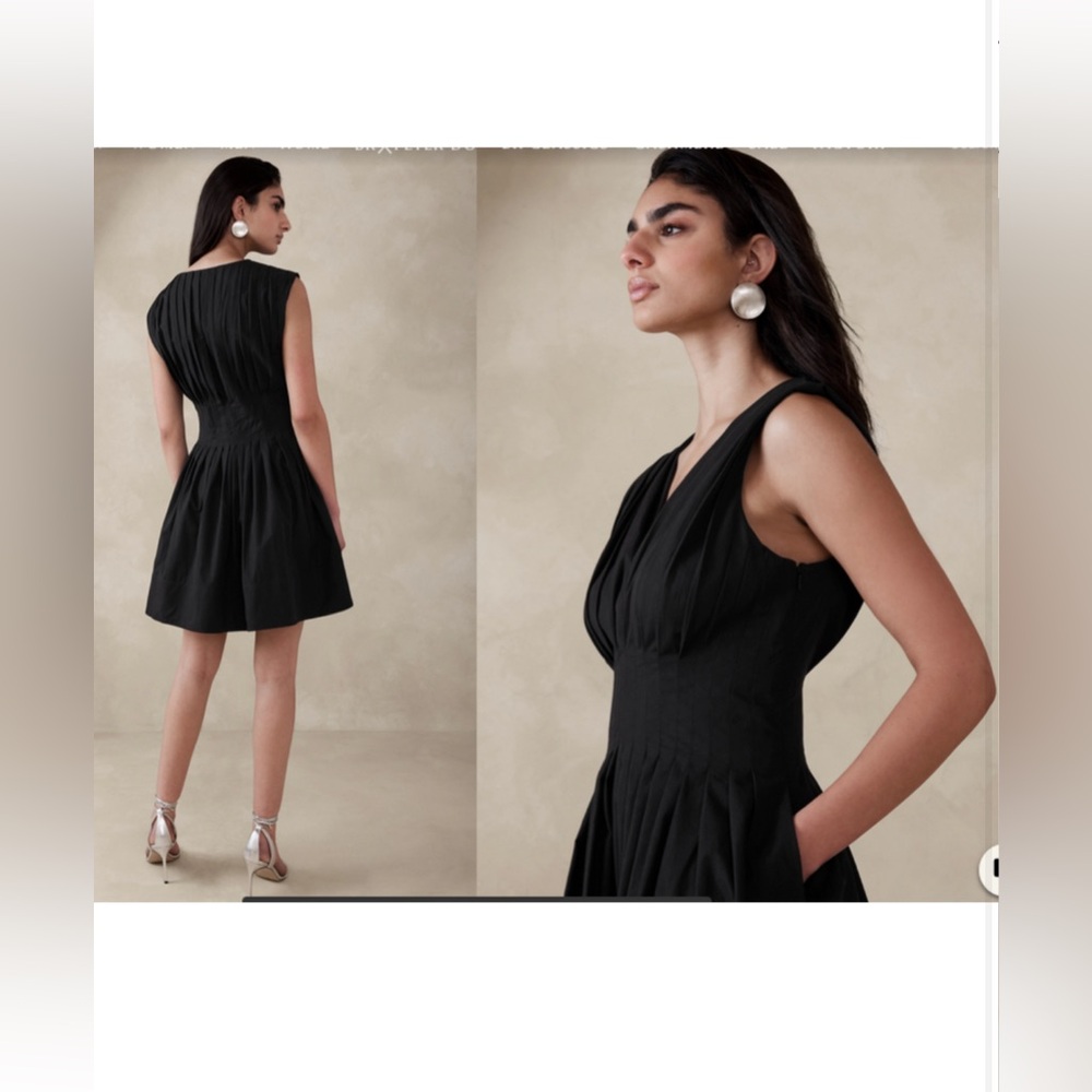 Banana Republic black pleated poplin mini dress size 0P